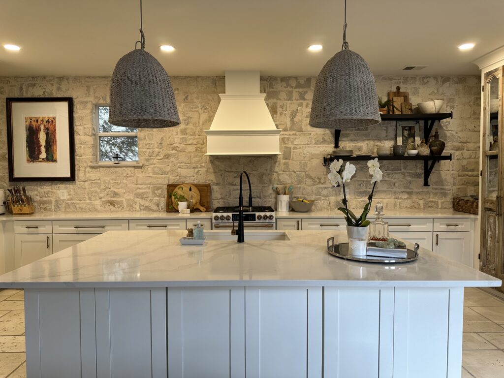 Modern Rustic Kitchen With Marble Island And Stylish Accents