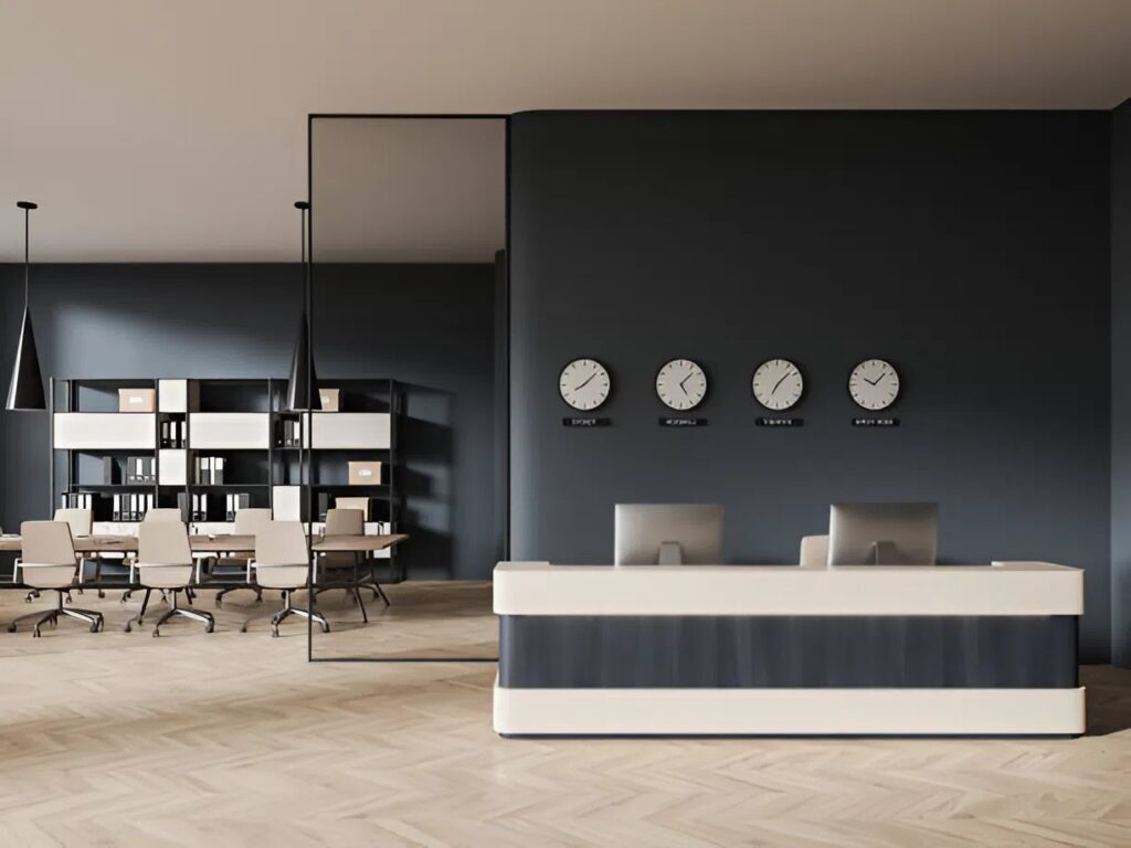 Bold charcoal feature wall in a Nashville commercial space painted by expert contractors